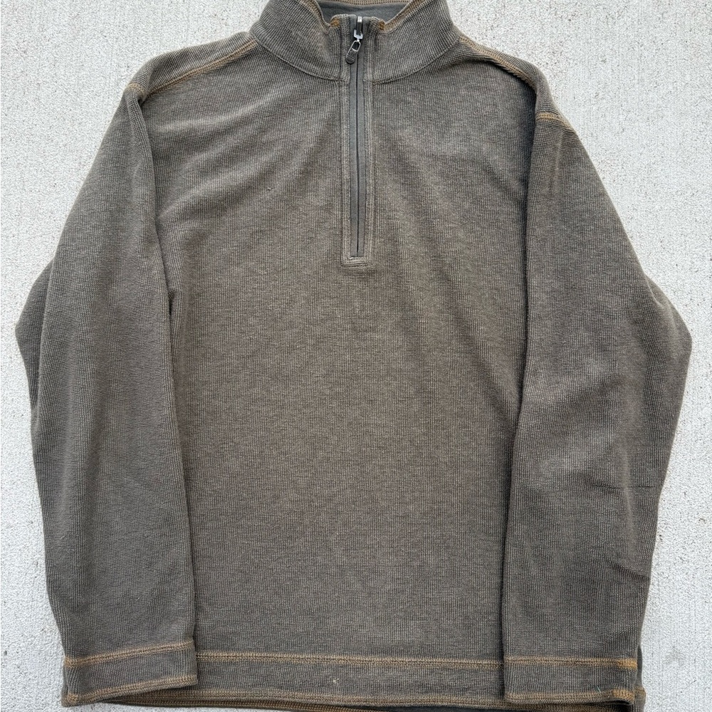 Tommy Bahama 1/4 Zip Pullover Sweater Mens Large Olive/Brown Knit Preppy Outdoor